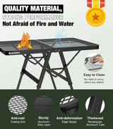 Foldable Grill Table with Mesh Desktop, 200lbs 3Ft Portable Folding Table, Height Adjustable Metal Table for Ourdoor,