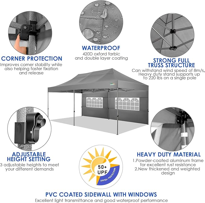 COBIZI 10x20 Canopy with Sidewalls, Heavy Duty Party Tent Pop up carpas para Fiestas, Tents for Parties, Wedding, Outdoor Ez