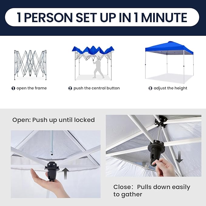 Shades 10x10 Pop Up Canopy with One Push Setup,Heavy Duty Beach Tent with Wheels for Easy Moving, Sun Shelter for