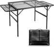 Grill Table Folding Table with 2 Wing Panels 3FT+1.4 FT with Mesh Desktop 2 Height Adjustable Portable Grill for Outdoor