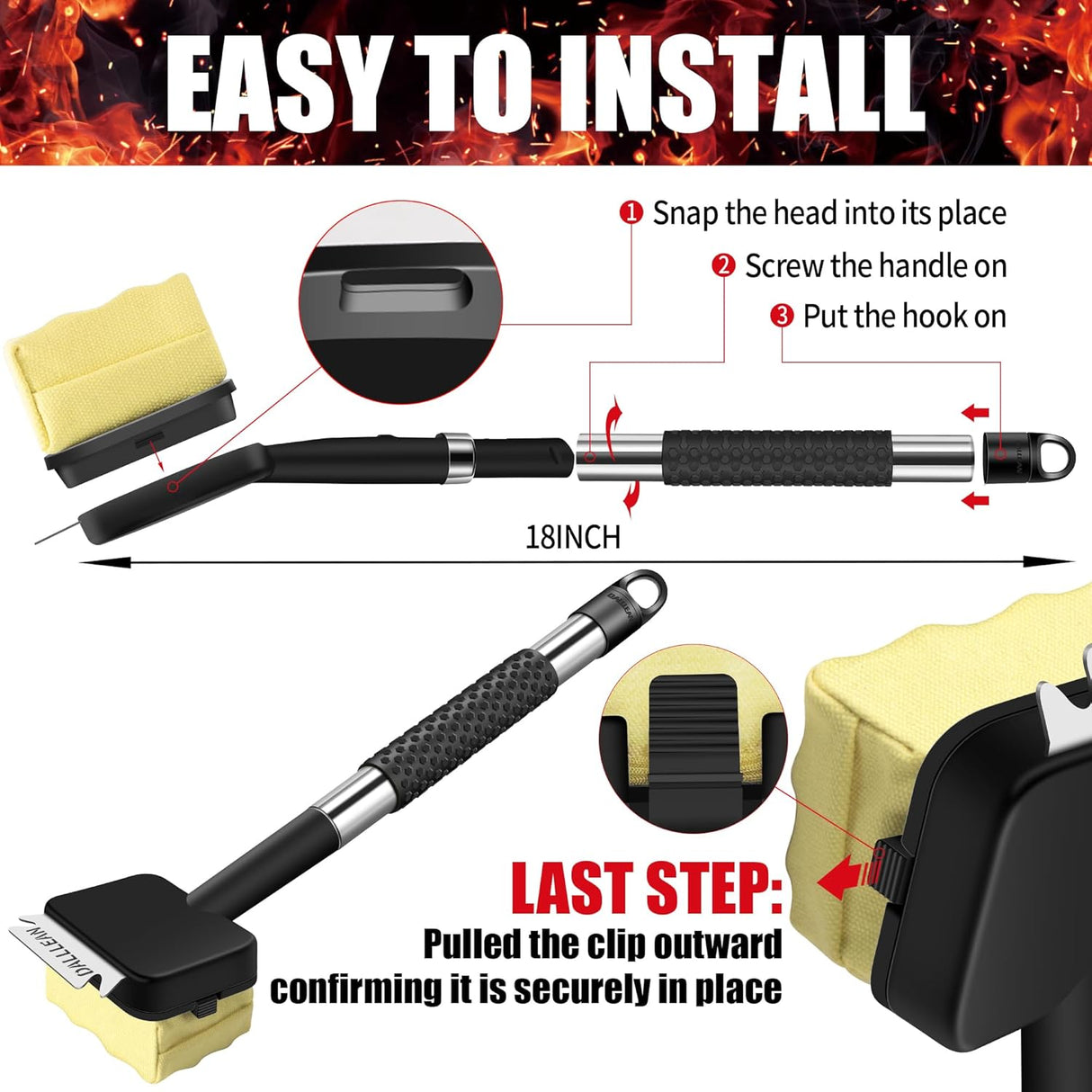 BBQ Grill Brush Bristle Free for Outdoor Grill, Replaceable Head Cleaning Brush, Steam Grate Cleaner, BBQ Cleaning Brush,