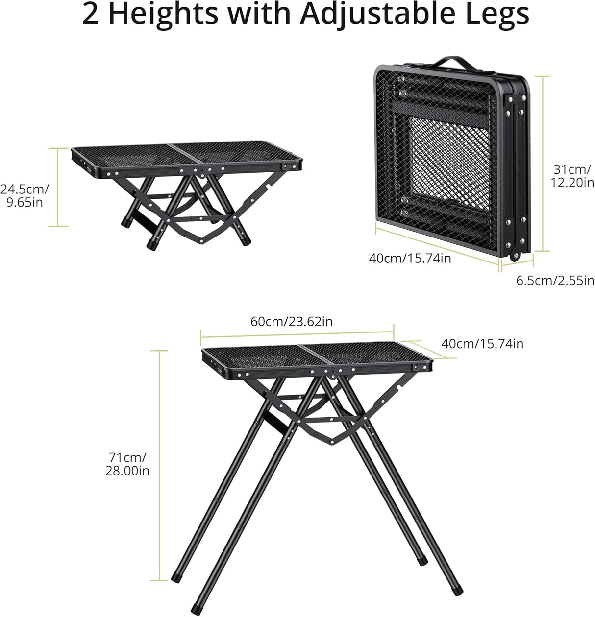 2ft Sturdy Folding Grill Table, Supports 180 Lbs, 2 Adjustable Height 28” Portable Grill Table, Heat-Resistant Tabletop,