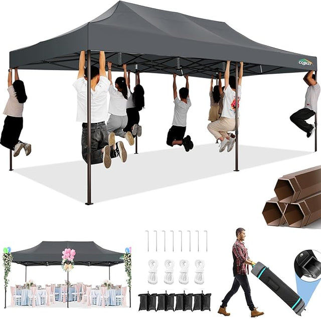 COBIZI 10x20 Pop Up Canopy Heavy Duty Without Sidewalls, Commercial Heavy Duty Pop Up Tent for Parties All Weather