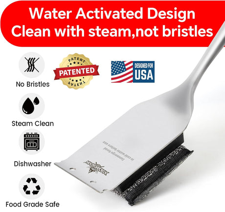 Grill Brush Bristle Free,Unique Steel Fibers Pad [Safe & Efficient] Perfect for Any Grill/Flat Tops Griddles - with 1