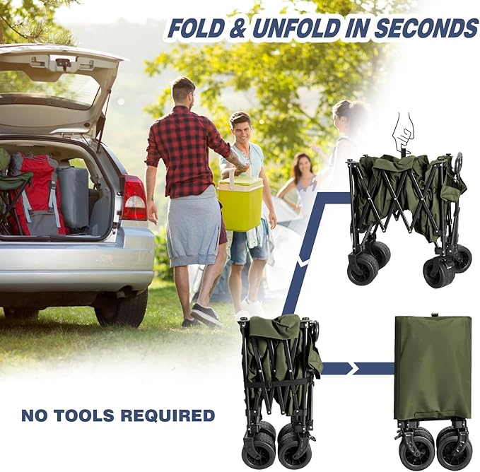 Chihee Garden Cart Collapsible Outdoor Utility Wagon Cart,Folding Beach Cart Oversized Capacity 254L,Heavy Duty Portable
