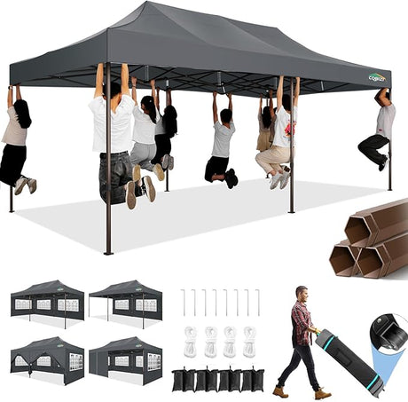COBIZI 10x20 Pop Up Canopy Tent Heavy Duty with 6 Removable Sidewalls, Commercial Heavy Duty Pop Up Tent for Parties All