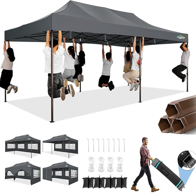 COBIZI 10x20 Pop Up Canopy Tent Heavy Duty with 6 Removable Sidewalls, Commercial Heavy Duty Pop Up Tent for Parties All