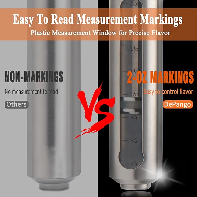 Meat Injector, Stainless Steel Marinade Injector Flavor Syringe Kit with 2-oz Measurement Window for Smoker Food BBQ Grill,