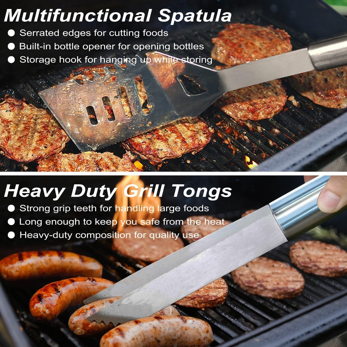 POLIGO 22PCS Heavy Duty BBQ Grill Accessories Set, Non-Slip Grill Tools for Outdoor Grill Set Thicker Stainless Steel Grill