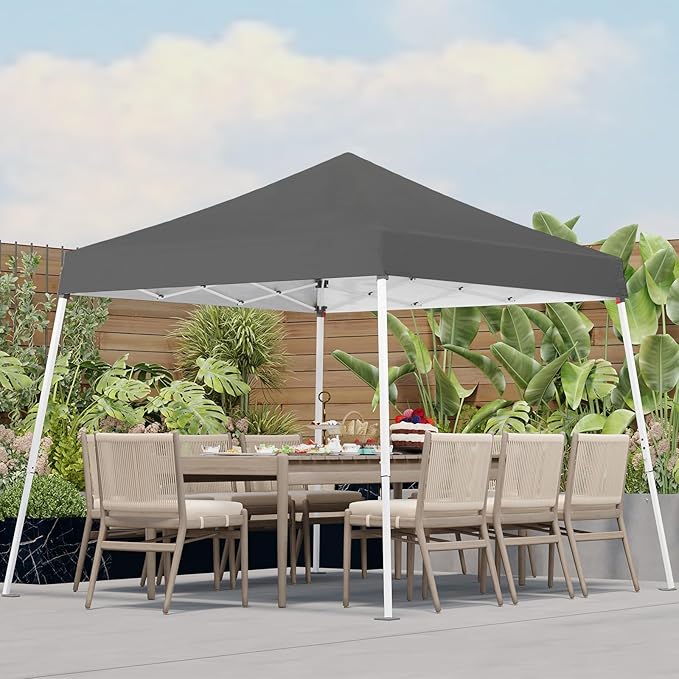 10x10 Pop Up Canopy, 300D Silver Coated Grey Fabric Outdoor Gazebo, Beach Tent Slant Legs with Storage Bag,Easy Up Sun Shade