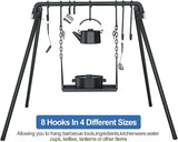 RELIANCER Grill Swing,Campfire Grill Cooking Stand w/8 Hooks & Storage Bag,Cast Iron BBQ Party Swing Grilling Cooking
