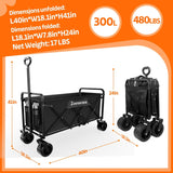 300L Large Collapsible Wagons Carts with Big All-Terrain Beach Wheels, Foldable Shopping Wagon Cart, Heavy Duty 480lbs Load,
