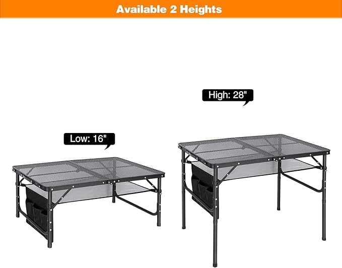 REDCAMP 36x24 Folding Grill Table for Outside, Lightweight Portable Metal Aluminum Outdoor Grill Table with Adjustable