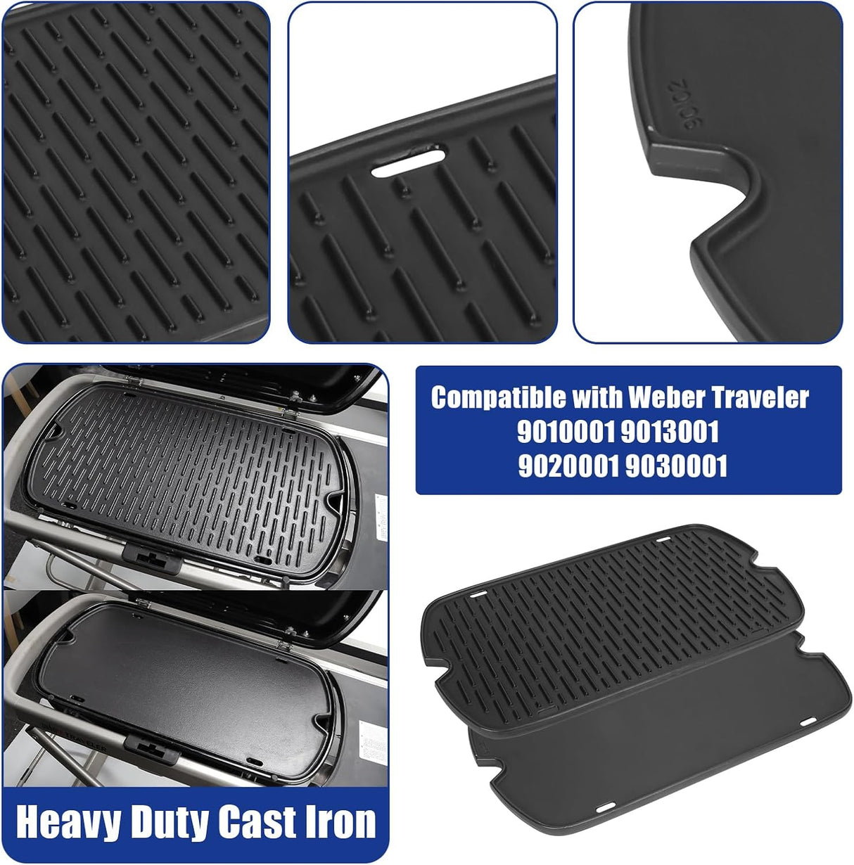 AJinTeby Cast Iron Griddle for Weber Traveler Portable Series Gas Grills Parts, Non-stick Griddle for Traveler Gas Grill,
