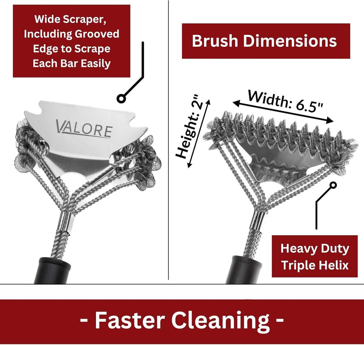 Valore BBQ Brush Bristle Free - 2 in 1 Grill Scraper & Barbecue Brush - Stainless Steel BBQ Grill Brush & BBQ Scraper Combo