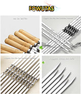 23.6" Large Size Kabob Skewers Flat Metal BBQ Barbecue Skewer Wooden Handle Stainless Steel Shish Kabob Stick Wide Reusable