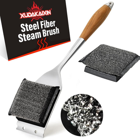 Grill Brush Bristle Free,Unique Steel Fibers Pad [Safe & Efficient] Perfect for Any Grill/Flat Tops Griddles - with 1