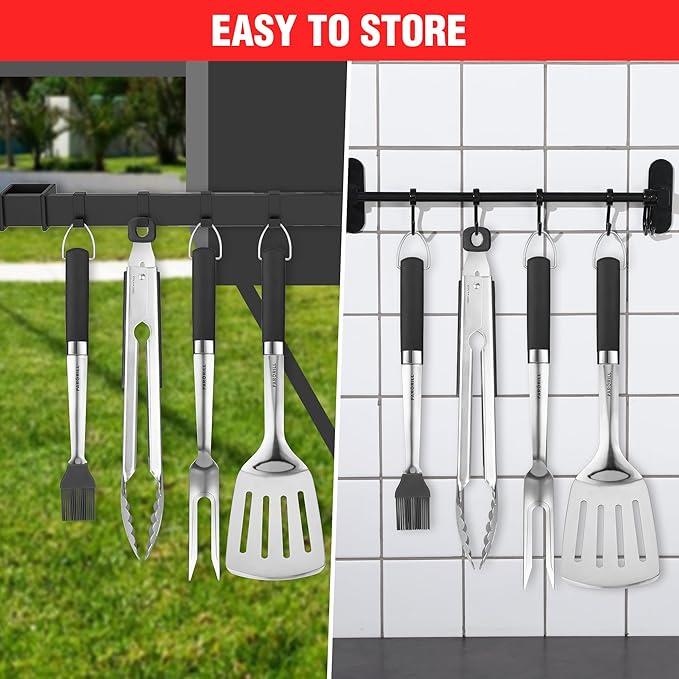 Grill Accessories Heavy Duty BBQ Set Gifts for Men/Women - Premium Stainless Steel Spatula, Fork, Brush & Tongs, Barbecue