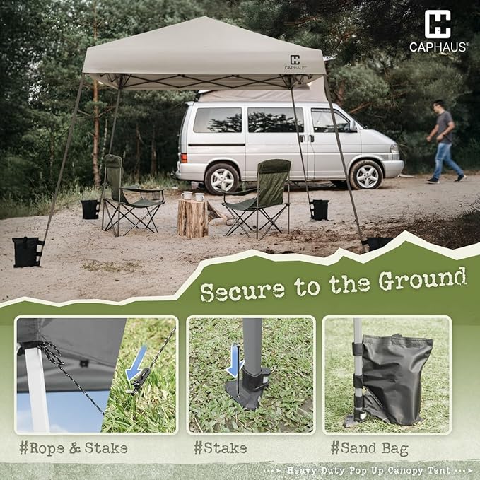 CAPHAUS One-Push Pop Up 8x8 Canopy Tent, Heavy-Duty Commercial Grade with Central Lock, Portable Instant Folding Shelter