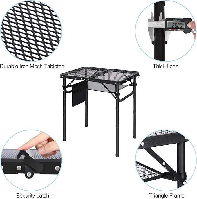 RedSwing Folding Grill Table, Lightweight Height Adjustable Aluminum Table with Mesh Desktop and Mesh Bag for Outdoor