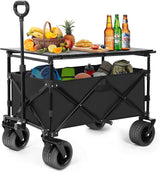 Collapsible Wagon with Table, Large Capacity Foldable Wagons Carts, Beach Wagon with Big Wheels, Heavy Duty Beach Car