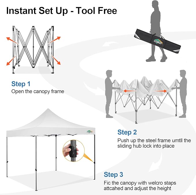 COBIZI 10x10 Pop Up Canopy Tent 10x10 Easy up Canopy, Heavy Duty Outdoor Canopy UPF 50+ All Weather Waterproof Instant Party