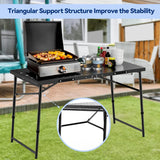 Skyflame Folding Camping Table with Adjustable Height Legs, Black Metal Portable Outdoor Grill Stand Table with Handle for