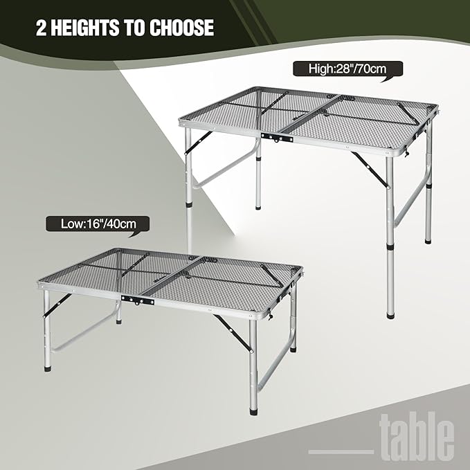REDCAMP 36x24 Folding Grill Table for Outside, Lightweight Portable Metal Aluminum Outdoor Grill Table with Adjustable