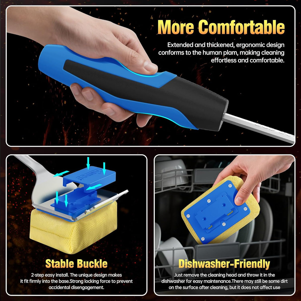 Grill Brush Bristle Free for Outdoor Grill, Steam Grill Cleaning Brush Replaceable BBQ Cleaner Brush Head,Extended Handle,