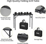 Folding Grill Table, Aluminum Camping Table Adjustable Height Max 27.5" Picnic Table Outdoor Table, Lightweight, Portable