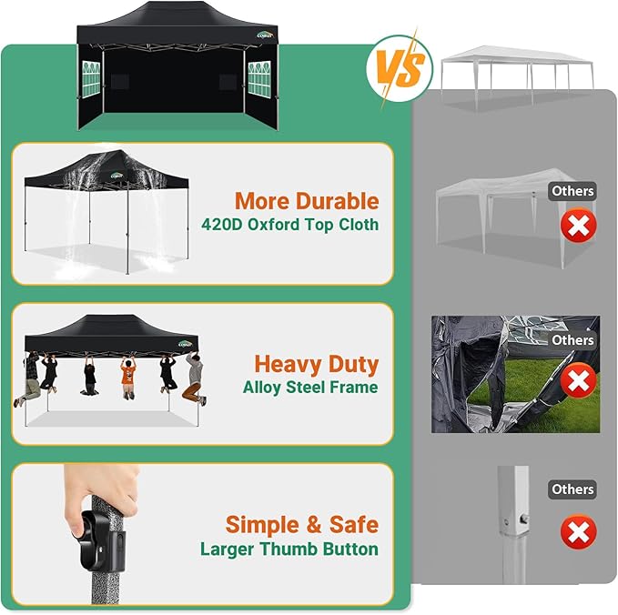 COBIZI 10x15 Pop up Canopy Tent Heavy Duty with 4 Sidewalls, Easy Set-up Commercial Outdoor Party Tent, 100% Waterproof