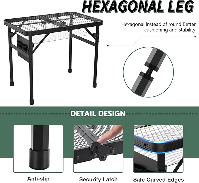 Folding Table, 2x1.3 FT Camping Table with Mesh Desktop,Folding Grill Table with Mesh Bag,Portable Outdoor for