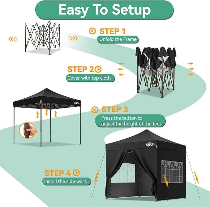 COBIZI 10x10 Pop Up Canopy Tent Heavy Duty with 4 Sidewall, Commercial Outdoor Easy Pop Up Gazebo for Party Wedding All