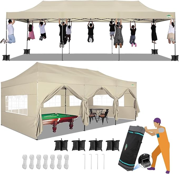 COBIZI 10x30 Heavy Duty Pop up Canopy with 8 sidewalls Stable Wedding Outdoor Tents for Parties Canopy Pop Up Party Tent UPF