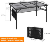 REDCAMP 48x24 Long Folding Grill Table for Outside, Lightweight Portable Double Layer Metal Aluminum Outdoor Grill Table