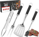 Grill Accessories Heavy Duty BBQ Set Gifts for Men/Women - Premium Stainless Steel Spatula, Fork, Brush & Tongs, Barbecue