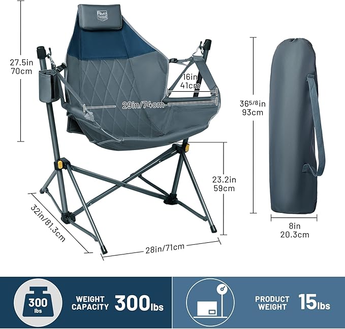 TIMBER RIDGE Hammock Camping Chair with Adjustable Backrest, Heavy Duty Folding Hammock Chair Supports 300lbs, Portable