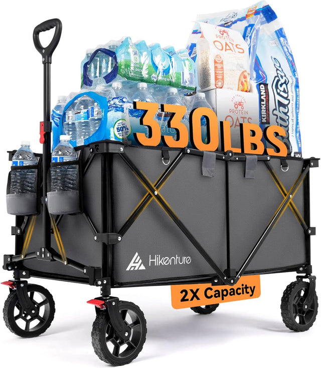 Hikenture Collapsible Wagon - 330LBS Capacity, Extra Large Foldable Wagon with All-Terrain Wheels, Utility Beach Cart for