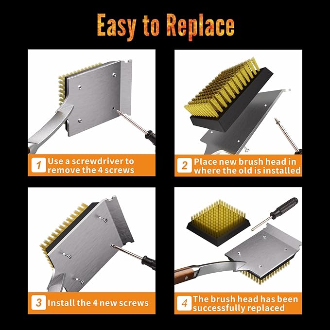 ENLOY Copper Wire Grill Brush Replacement Head, Grill Cleaning Bristle Brush with 4 Screws, BBQ Cleaning Replacement Brush