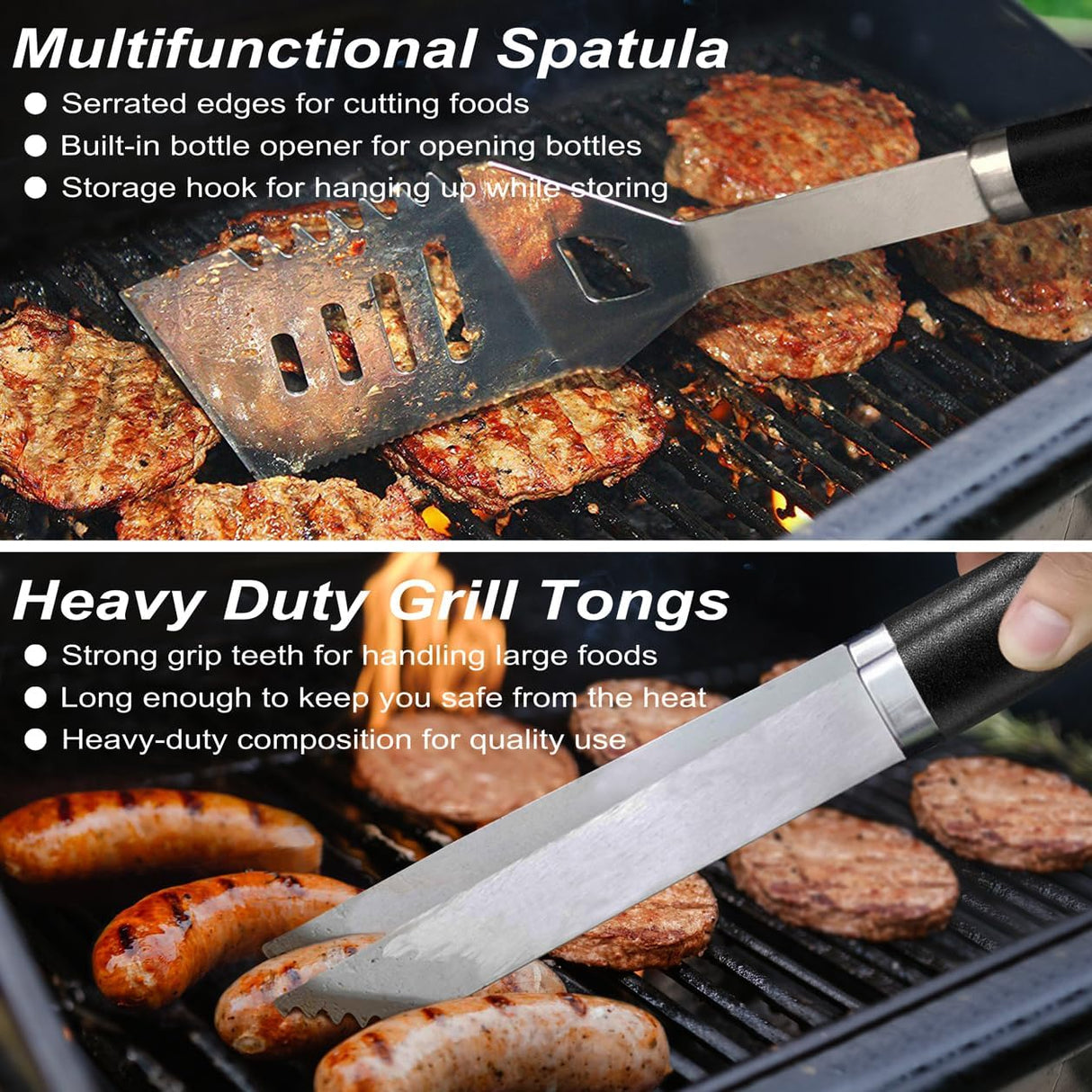 POLIGO 22PCS Heavy Duty BBQ Grill Accessories Set, Non-Slip Grill Tools for Outdoor Grill Set Thicker Stainless Steel Grill