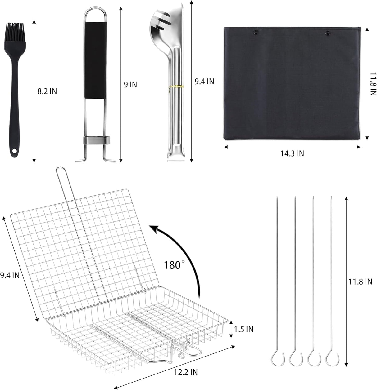 Pleafind Grill Basket Set - 8 PCS, Portable BBQ Grilling Basket with Removable Handle, Stainless Steel Grill Baskets for