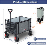 Collapsible Wagon Cart Foldable with Big Wheels Brakes, 250lbs Folding Utility Lightweight Garden Wagon, Portable Grocery