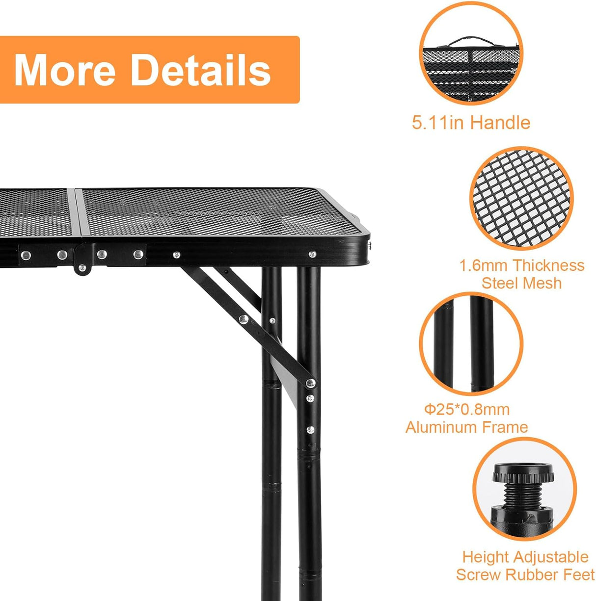 Camping Table Grill 4 Height Adjustable Small Folding 2FT Foldable Picnic Portable Grill Stand Mesh Outdoor Beach BBQ RV