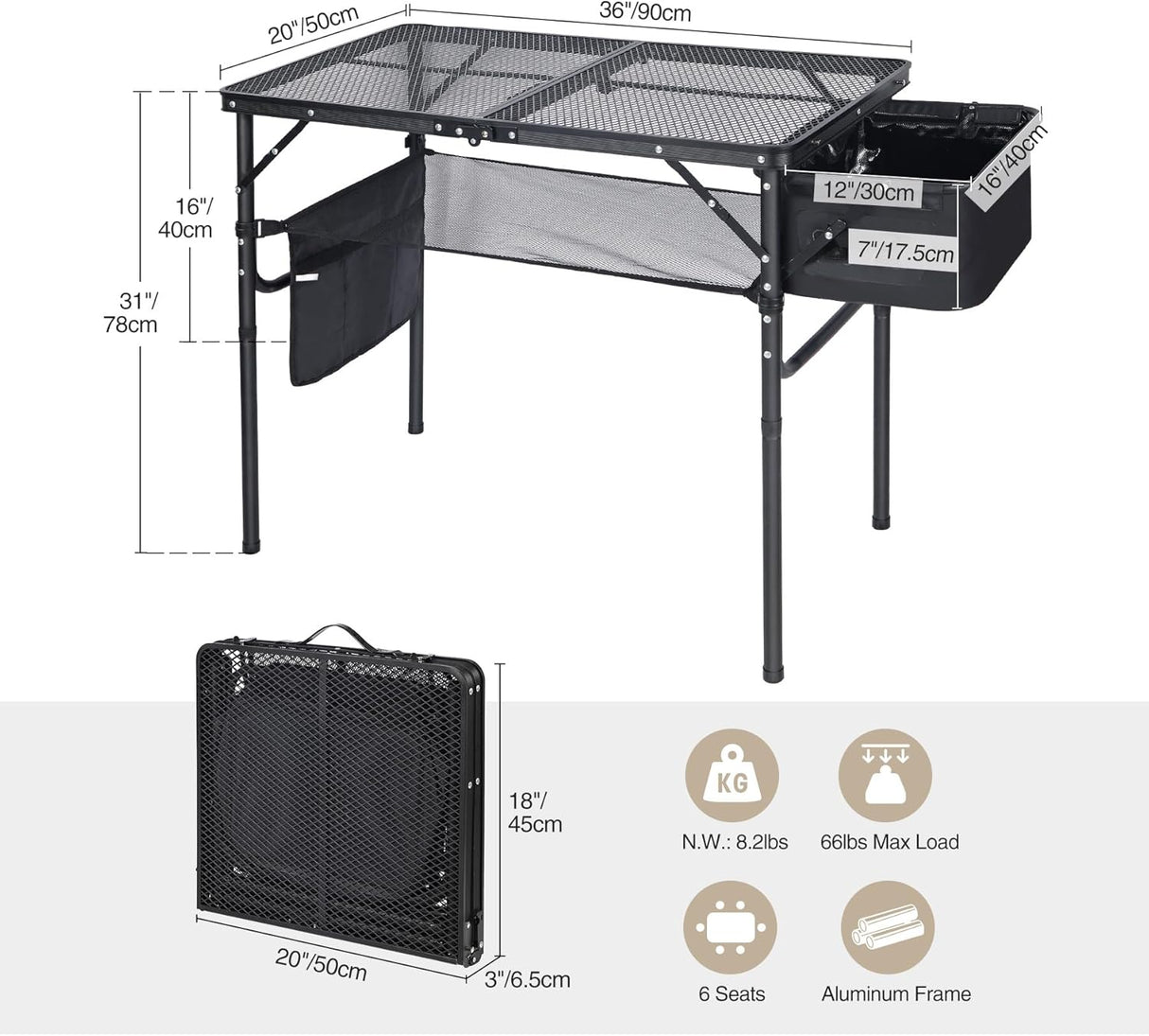 REDCAMP Folding Portable Grill Table with Sink for Outside, Lightweight Aluminum Metal Grill Stand Picnic Table for Camping
