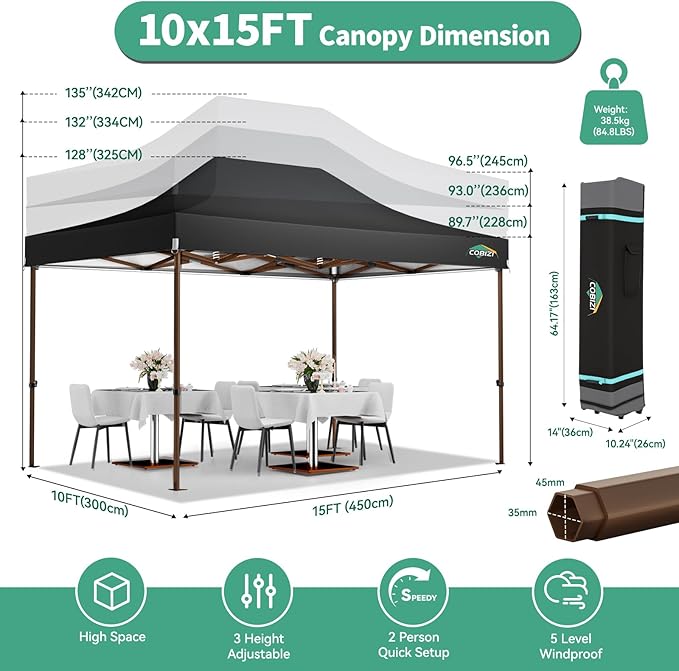 COBIZI 10x15 Pop Up Canopy Tent Heavy Duty with Sidewall, Commercial Outdoor Easy Pop Up Gazebo for Party Wedding All