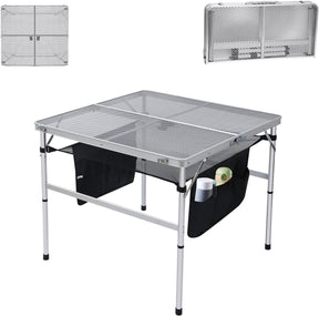 Nice C Square Table for Grill, Folding Table, Camping Table, Outdoor Table, Card Table, Height Adjustable, Mesh Bag