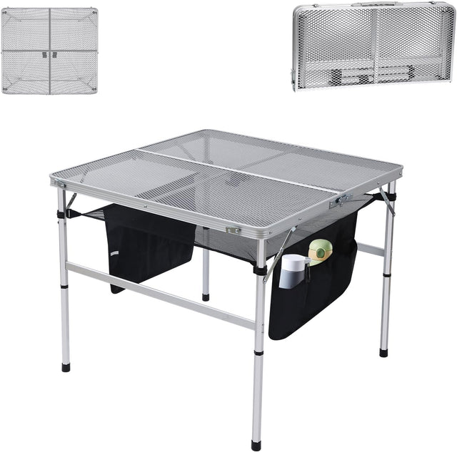 Nice C Square Table for Grill, Folding Table, Camping Table, Outdoor Table, Card Table, Height Adjustable, Mesh Bag