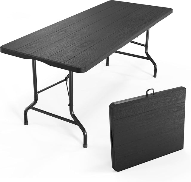VINGLI 6 Foot Plastic Folding Table Portable Long Table for Indoor Outdoor Use Rectangular with Carrying Handle, Tree