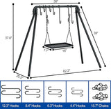 RELIANCER Grill Swing,Campfire Grill Cooking Stand w/8 Hooks & Storage Bag,Cast Iron BBQ Party Swing Grilling Cooking