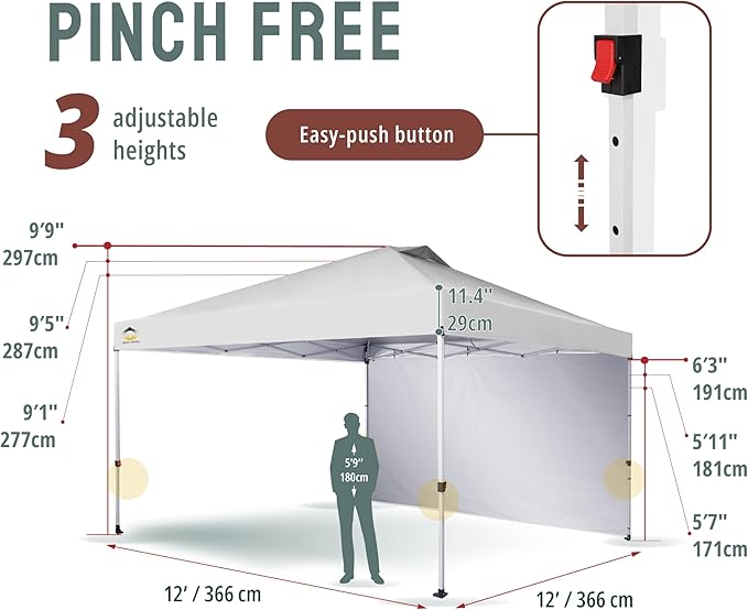 CROWN SHADES 12x12 Pop Up Canopy Tent Instant Commercial with 150D Silver Coated Fabric Including 1 Removable Sidewall, 4